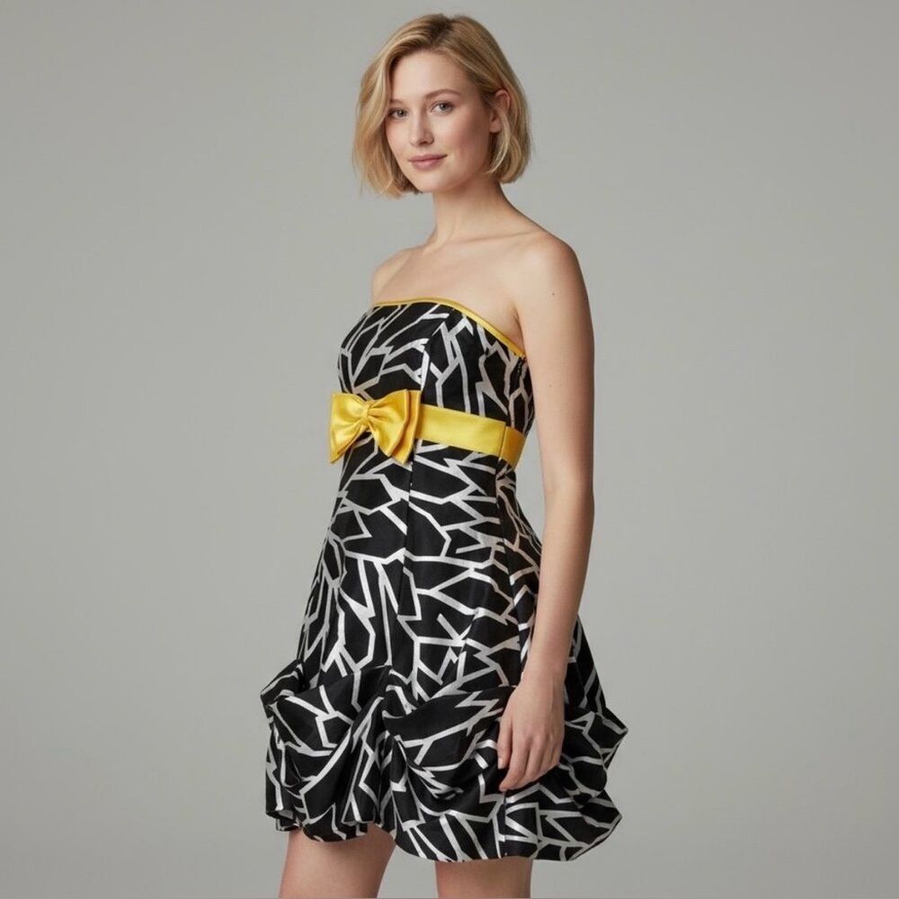 Jessica McClintock Black Yellow Y2K Mini Prom Dress